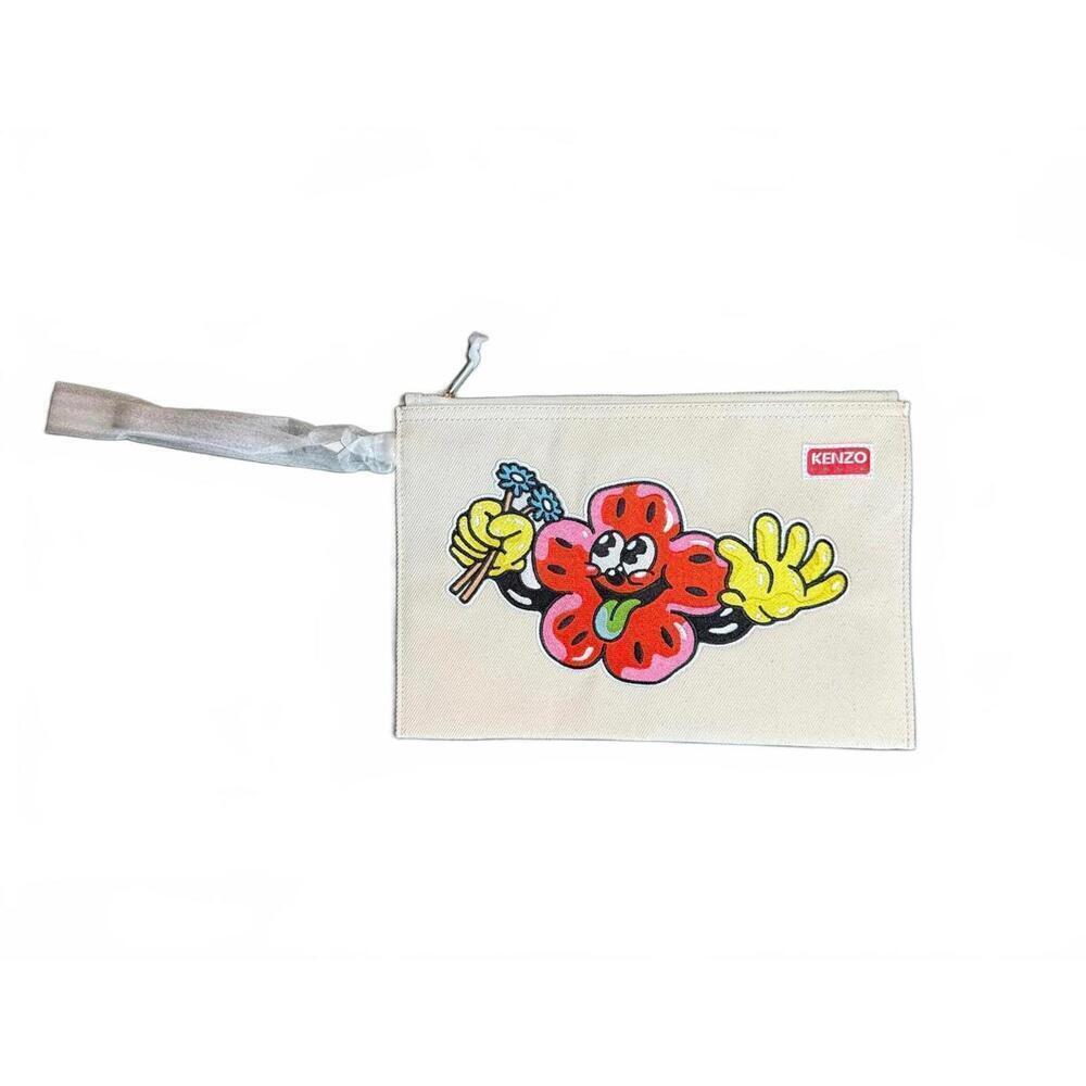 New Kenzo Embroidered Floral Cartoon Print Large Clutch Pouch